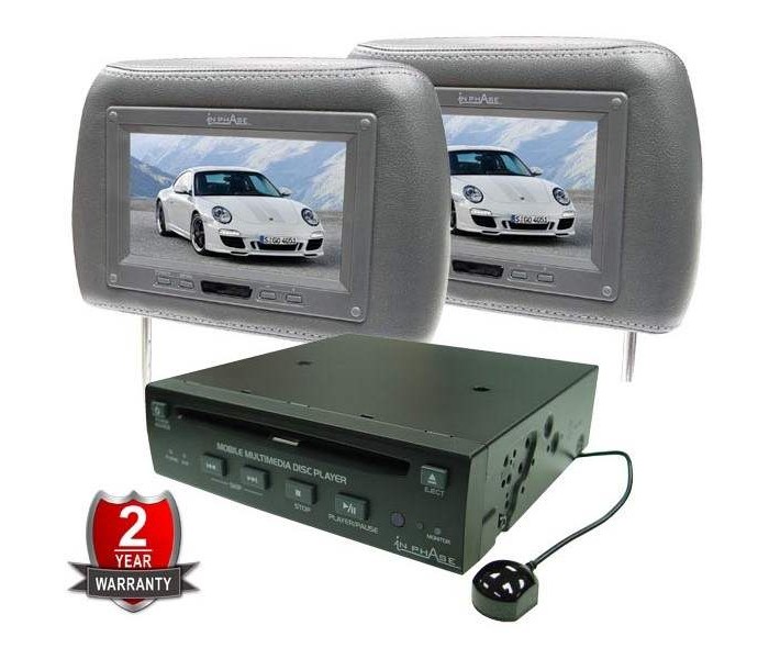In Phase DVD Player and 2 Headrest 7" Screen Package Bundle IVM7PK Grey